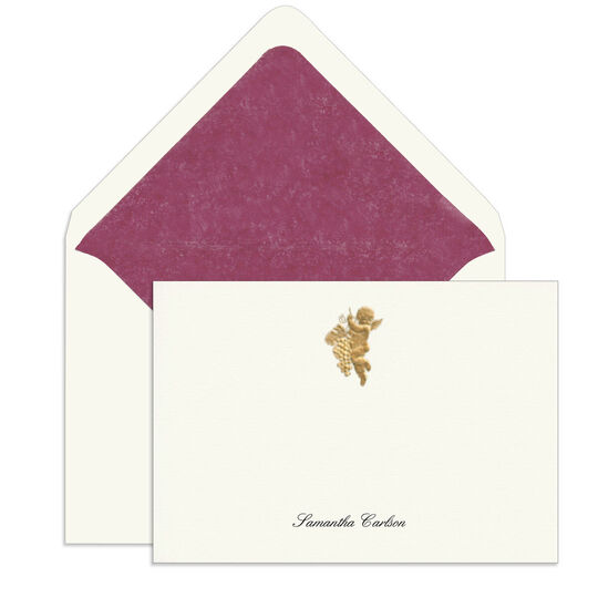 Golden Vineyard Cherub Engraved Motif Flat Note Cards